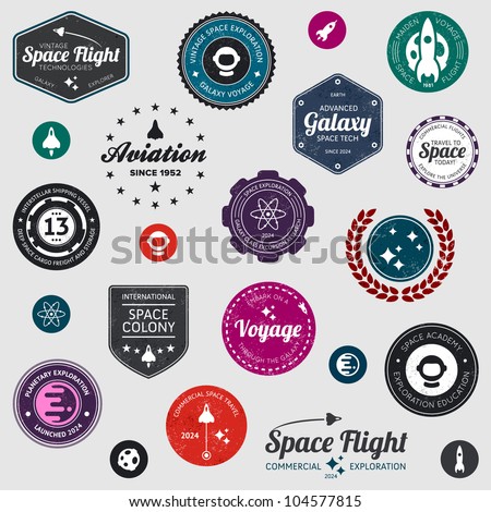 Set Retro Modern Space Travel Badges Stock Vector 104577815 - Shutterstock