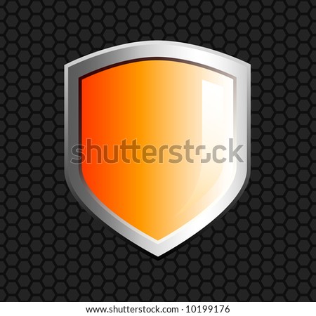 Glossy Orange Shield On Mesh Background Set Armed Forces Badges Labels Stock Vector