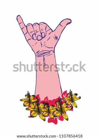 Shaka Hand Graphic Design Vector Art Stock Vector 1107856418