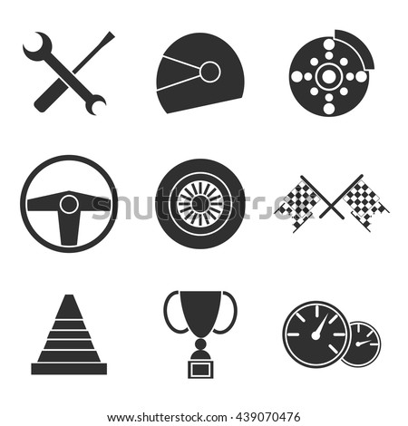 Race Icons Set Speedometer Helmet Cup Stock Vector 400209223 - Shutterstock