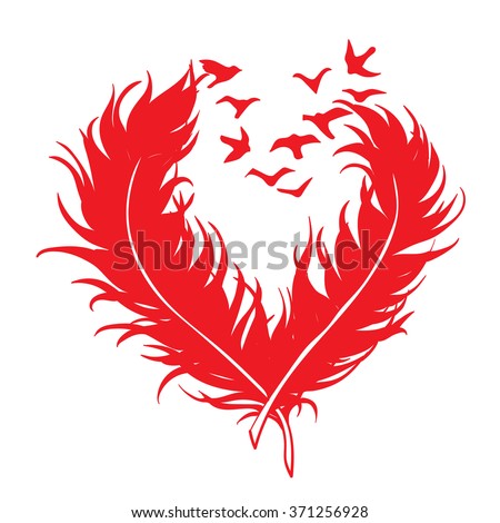 Two Feathers Shape Heart Birds Flying Stock Vector 371256928 - Shutterstock