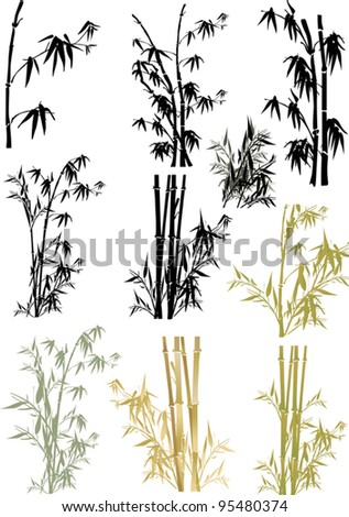 illustration with bamboo collection on white background