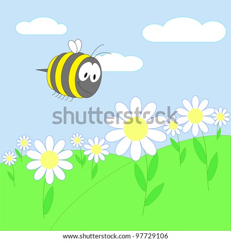 Cartoon Bee Flying Over Flowers Stock Vector 33205237 - Shutterstock