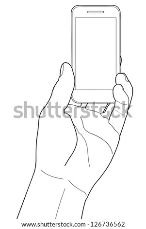 Sketch Hand Holding Smartphone Finger Touching Stock Vector 718130860