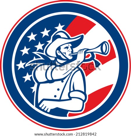 Illustration of an American calvary soldier blowing a bugle set insde ...