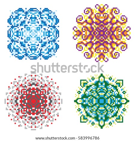 Vector Set Pixel Oriental Red Green Stock Vector 583996798 - Shutterstock