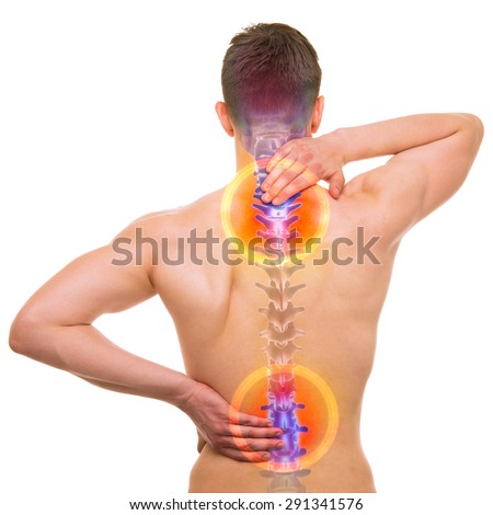 Spine Pain - Male Hurt Backbone isolated on white - Real Anatomy concept