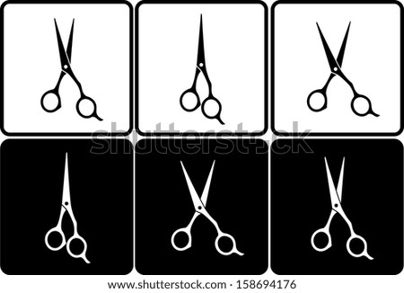 set of isolated black and white professional scissors in frame