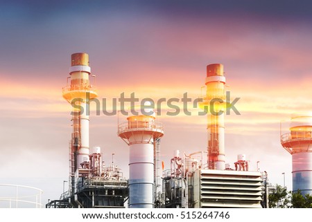 Abstract scene of the power plant factory with the lighting effect.The multi exposure effect of power plant factory with the lighting