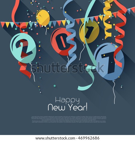 Happy New Year 2017 - modern greeting card in flat design style