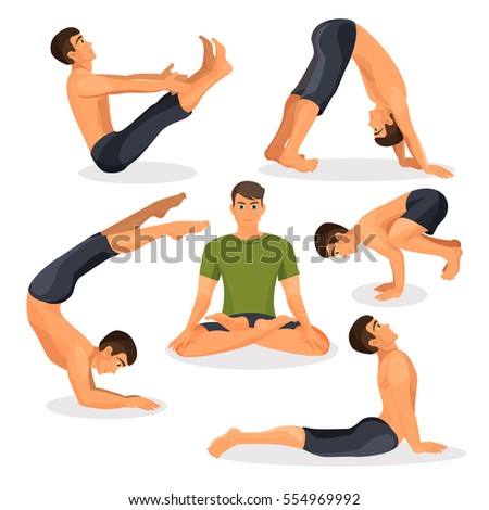 Collection Of Yoga Poses With Lotos Pose In Centre On White Bakasana Downward Facing Collection Of Yoga Poses With Lotos Pose In Centre On White Bakasana Downward Facing