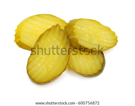 Fresh sliced green pickles isolated over white 