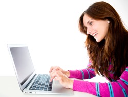 Fullbody woman holding a banner ad - isolated over a white background ...