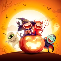 halloween kids costume party group of kids in halloween costume sitting on a giant pumpkin - Halloween Images For Kids halloween kids costume party group of kids in halloween costume sitting on a giant pumpkin - Halloween Images For Kids