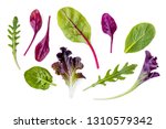 Salad leaves Collection. Isolated Mixed Salad leaves with Spinach, Chard, lettuce, rucola on white background. Flat lay