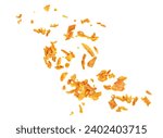 Small photo of Pile of crispy fried onions isolated on white. Roasted Onions Top view. Flat lay
