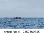 Small photo of DOVER, UK, JULY 18th 2023. Migrants on a boat crossing the channel between france and UK heading towards the port of Dover.