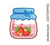 glass jar with strawberry jam... | Shutterstock .eps vector #2107359452