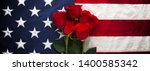 Us American Flag With Roses