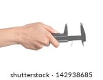 Woman hand measuring with a caliper isolated on a white background