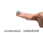 Woman Hand Holding A Button...