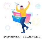 young man dancing to music on... | Shutterstock .eps vector #1762649318