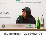 Small photo of PARIS, FRANCE - JUNE 4, 2022: Roland Garros 2022 finalist Coco Guaff of USA during press conference after her loss over Iga Swiatek of Poland at Court Philippe Chatrier in Paris, France