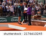 Small photo of PARIS, FRANCE - JUNE 5, 2022: 2022 Roland Garros Finalist Casper Ruud of Norway during trophy presentation after men's singles final against Rafael Nadal of Spain at Court Philippe Chatrier in Paris