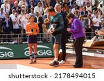 Small photo of PARIS, FRANCE - JUNE 5, 2022: 2022 Roland Garros Finalist Casper Ruud of Norway during trophy presentation after men's singles final against Rafael Nadal of Spain at Court Philippe Chatrier in Paris