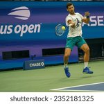 Small photo of NEW YORK - AUGUST 24, 2023: Grand Slam Champion Novak Djokovic of Serbia during practice at the 2023 US Open at Billie Jean King National Tennis Center in New York