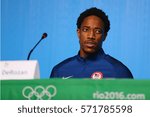 Small photo of RIO DE JANEIRO, BRAZIL - AUGUST 4, 2016: Olympic champion DeMar DeRozan during men's basketball team USA press conference at Rio 2016 Olympic Games Press Center
