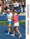 Small photo of NEW YORK - SEPTEMBER 10, 2017: Grand Slam champions Martina Navratilova and Kim Clijsters during Women's Champions Doubles match at US Open 2017 at National Tennis Center in New York