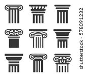 Ancient Columns Icon Set. Vector