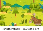 cartoon forest scene with wild... | Shutterstock . vector #1629351175