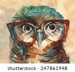 Wise Owl With Big Eyes In...