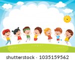 happy children playing outside | Shutterstock .eps vector #1035159562