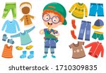little kid and colorful clothes | Shutterstock .eps vector #1710309835
