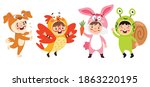 funny children waering animal... | Shutterstock .eps vector #1863220195