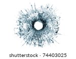 bullet hole in glass - authentic gunshot - closeup isolated on white