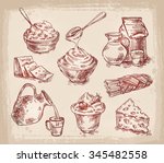 Hand Drawn Sketch Set Of Dairy...