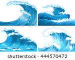 four scenes of ocean waves... | Shutterstock .eps vector #444570472
