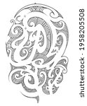 maori tattoo style for sleeve... | Shutterstock . vector #1958205508