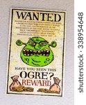 Small photo of LOS ANGELES, USA - SEP 27, 2015: Wanted ogre in Shrek area in the Universal Studios Hollywood Park. Shrek is a 2001 animated film produced released by DreamWorks Pictures
