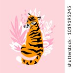 Vector Card With Cute Tiger On...