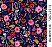 dancing skeletons in the floral ... | Shutterstock .eps vector #726719848