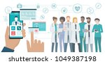 user video calling a doctor... | Shutterstock .eps vector #1049387198