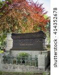 Small photo of PARIS, FRANCE - MAY 2, 2016: Eugene Delacroix's grave in the Pere Lachaise Cemetery. He was a French Romantic artist regarded from the outset of his career as the leader of the French Romantic school.