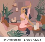 cute girl doing yoga poses.... | Shutterstock .eps vector #1709973235