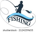 The fisherman throws a fishing rod with a spoon. Sport fishing symbol