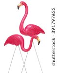 Two Pink Plastic Flamingoes On...